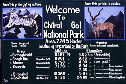 Sign posted at entrance to Chitral Gol National Park